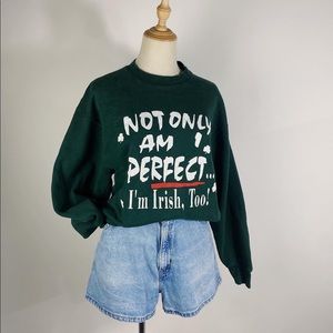 VINTAGE 90s Irish Crewneck Pullover Green Sweatshirt Adult Oversized Medium USA